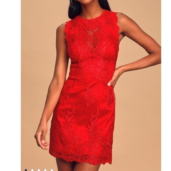 Lulu’s Until We Meet Again Red Lace Embroidered Mini Dress Size Small NWT - Picture 1 of 10